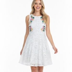Thalia Sodi White Floral Embroidered Sleeveless Lace Dress Size Large